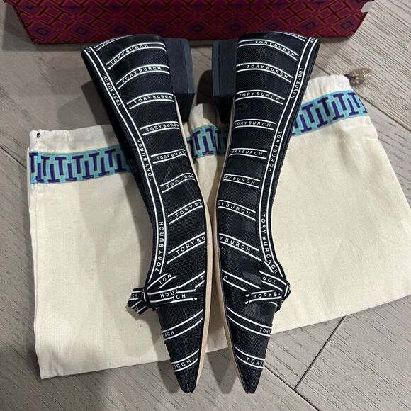 Tory Burch Penelope Mesh Flats Pointed Toe Logo Size 7.5 NEW - Picture 5 of 15